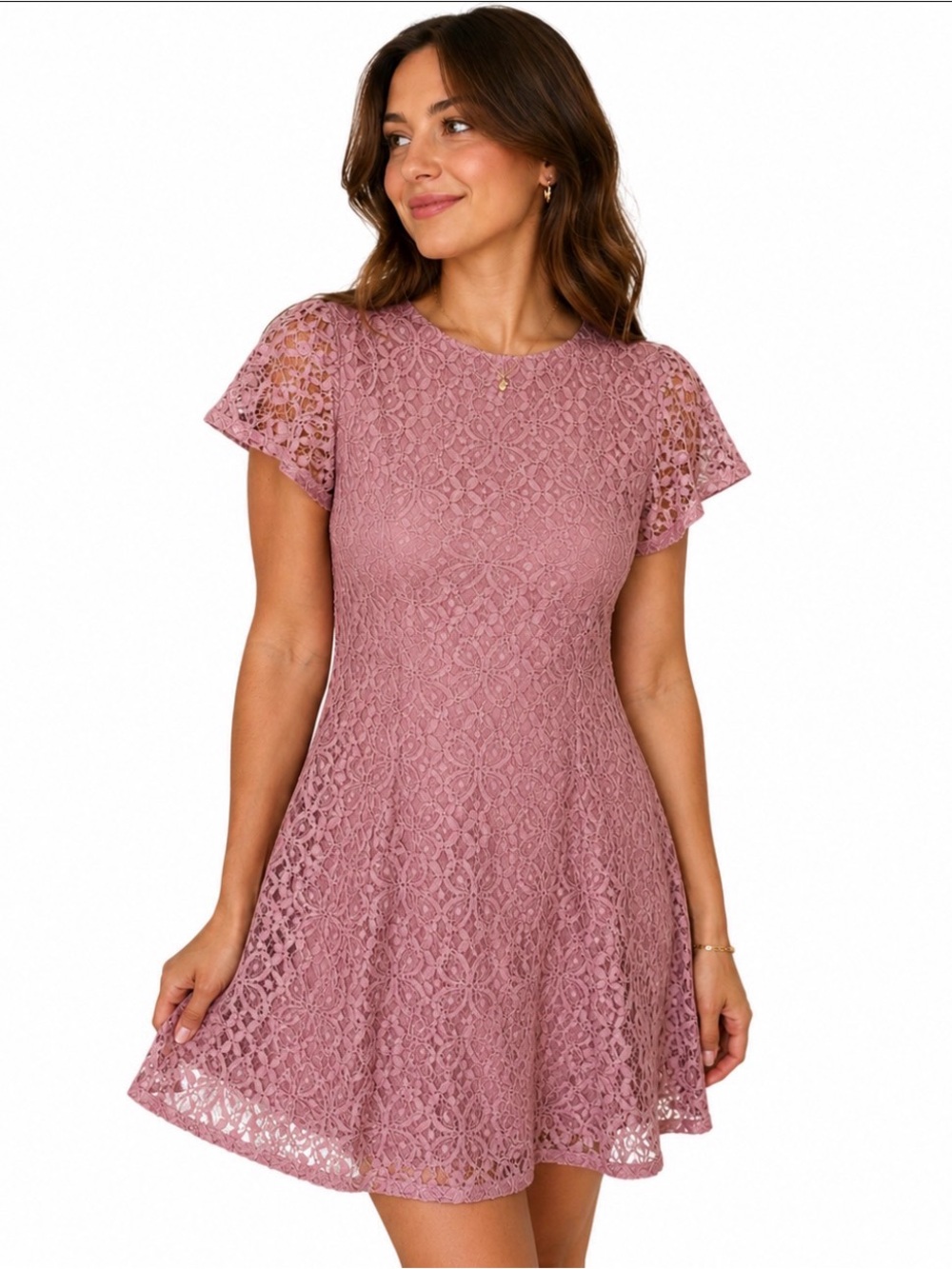 Lane Bryant Pink Lace Fit Flare Dress Size 22 Plus Feminine Flowy